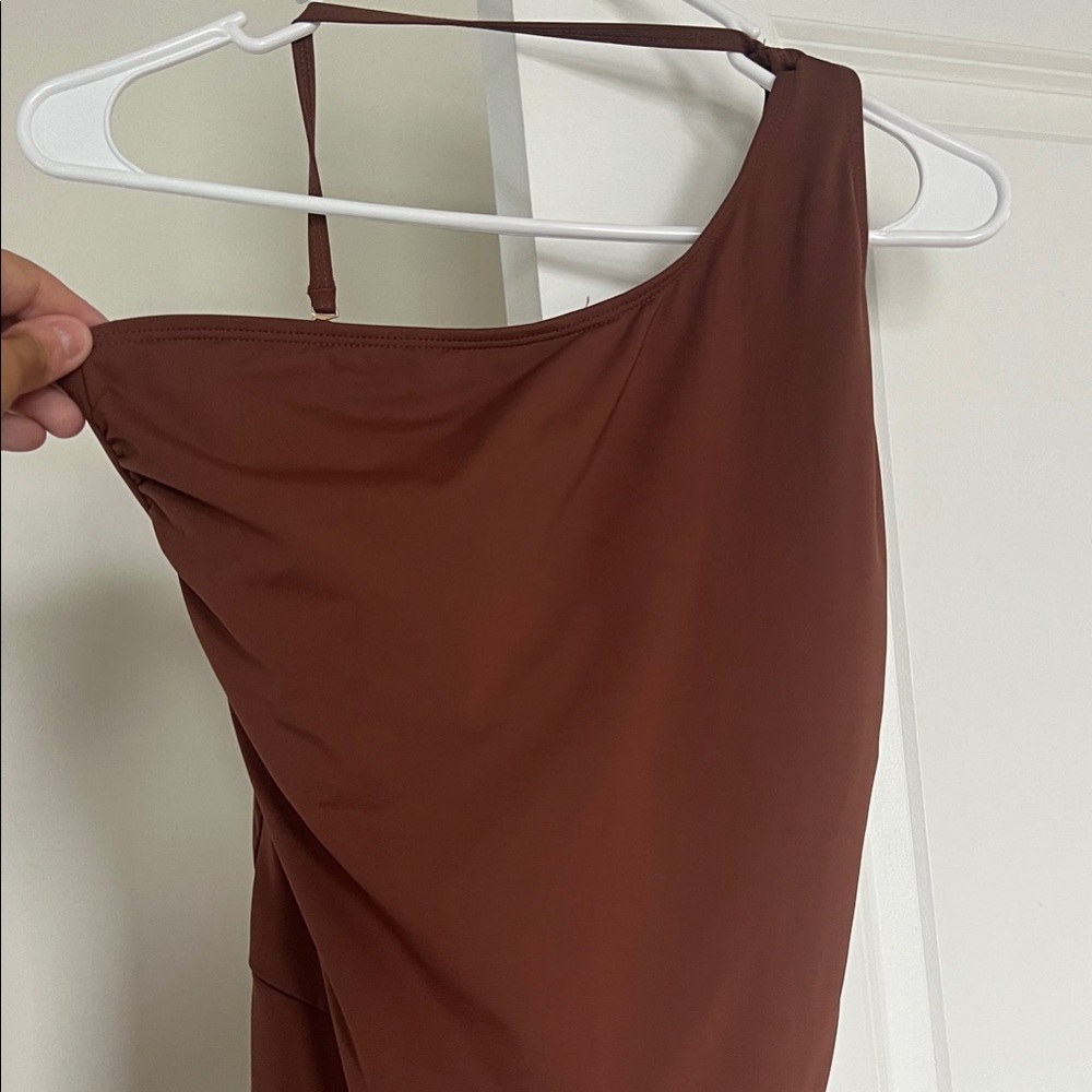 One-Shoulder Brown Women’s One-Piece Swimsuit